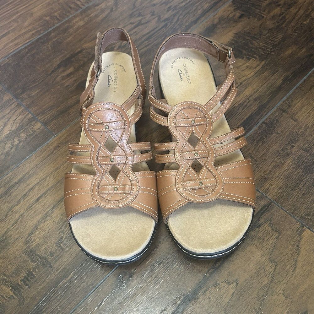 Clarks Collection Sandals Womens 12 W Leisa Janna Slingback Brown Casual NWOT